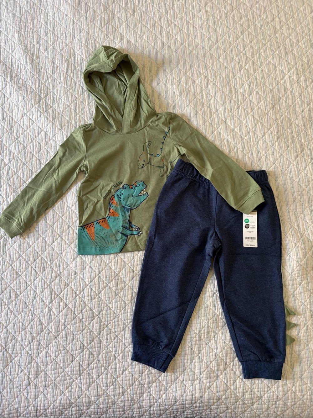 Carter's Green Dinosaur Hoodie with Navy Joggers